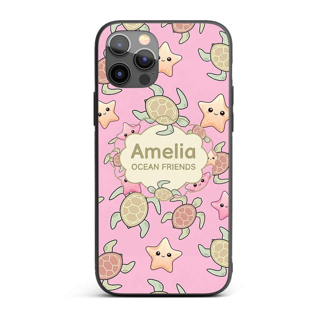 Cute Sea Turtles And Starfish Kawaii Soft Pink Custom Name Protective Phone Case Mobile Cover Durable Everyday Smartphone Shock Resistant