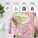 Cute Sea Turtles And Starfish Kawaii Soft Pink Ocean Seamless  Personalised Custom Name Super Soft Fleece Blanket Bed Sofa Throw