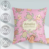 Custom Name Cute Sea Turtles And Starfish Kawaii Soft Pink Ocean Square Filled Cushion Throw Pillow Sofa Bed Home Decor Zip Washable UK Made