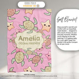 Cute Sea Turtles And Starfish Kawaii Soft Pink Ocean Seamless  Personalised Custom Name Super Soft Fleece Blanket Bed Sofa Throw
