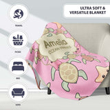 Cute Sea Turtles And Starfish Kawaii Soft Pink Ocean Seamless  Personalised Custom Name Super Soft Fleece Blanket Bed Sofa Throw