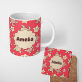 Personalized Custom Name Cute Sea Turtles And Starfish Kawaii Red Ocean Seamless Pattern Name 11oz Ceramic Coffee Tea Mug White Large Handle