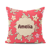 Custom Name Cute Sea And Starfish Kawaii Red Ocean Seamless Name Square Filled Cushion Throw Pillow Sofa Bed Home Decor Zip Washable UK Made