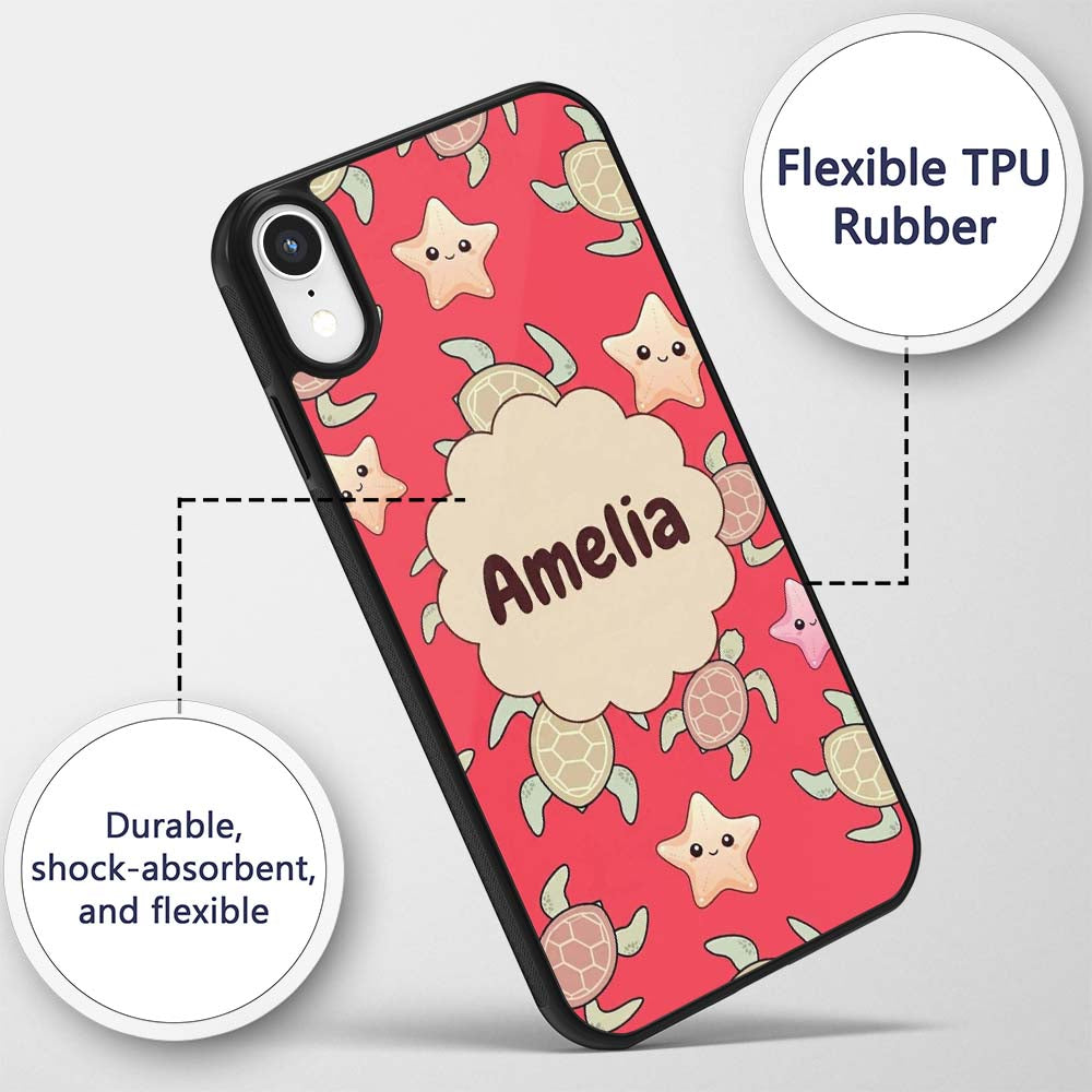 Cute Sea Turtles And Starfish Kawaii Red Ocean Custom Name Protective Phone Case Mobile Cover Durable Everyday Smartphone Shock Resistant