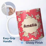 Personalized Custom Name Cute Sea Turtles And Starfish Kawaii Red Ocean Seamless Pattern Name 11oz Ceramic Coffee Tea Mug White Large Handle