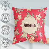 Custom Name Cute Sea And Starfish Kawaii Red Ocean Seamless Name Square Filled Cushion Throw Pillow Sofa Bed Home Decor Zip Washable UK Made