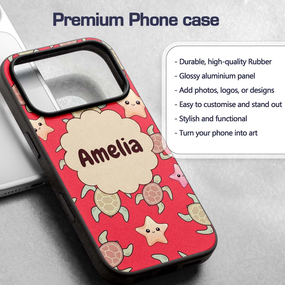 Cute Sea Turtles And Starfish Kawaii Red Ocean Custom Name Protective Phone Case Mobile Cover Durable Everyday Smartphone Shock Resistant