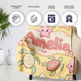 Cute Sea Turtles And Starfish Kawaii Yellow Ocean Seamless Pattern  Personalised Custom Name Super Soft Fleece Blanket Bed Sofa Throw