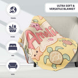 Cute Sea Turtles And Starfish Kawaii Yellow Ocean Seamless Pattern  Personalised Custom Name Super Soft Fleece Blanket Bed Sofa Throw