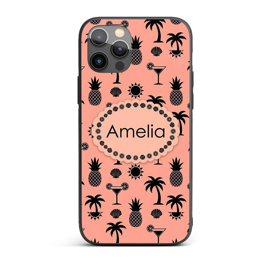 Tropical Beach Pineapple Cocktail Shell Palm Custom Name Protective Phone Case Mobile Cover Durable Everyday Smartphone Shock Resistant