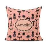 Custom Name Tropical Beach Pineapple Cocktail Shell Palm Pattern Square Filled Cushion Throw Pillow Sofa Bed Home Decor Zip Washable UK Made
