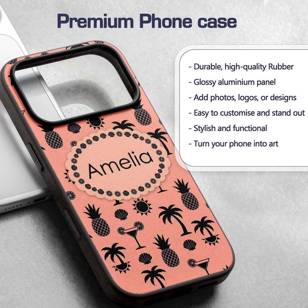 Tropical Beach Pineapple Cocktail Shell Palm Custom Name Protective Phone Case Mobile Cover Durable Everyday Smartphone Shock Resistant
