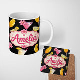 Personalized Custom Name Colorful Cocktail Drinks Summer Party Seamless Pattern Name Cute 11oz Ceramic Coffee Tea Mug White Large Handle