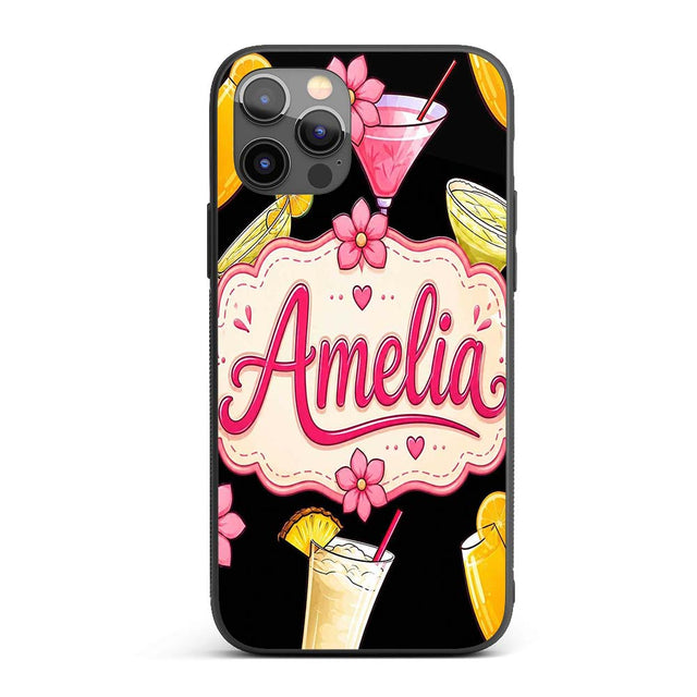 Colorful Cocktail Drinks Summer Party Seamless Custom Name Protective Phone Case Mobile Cover Durable Everyday Smartphone Shock Resistant