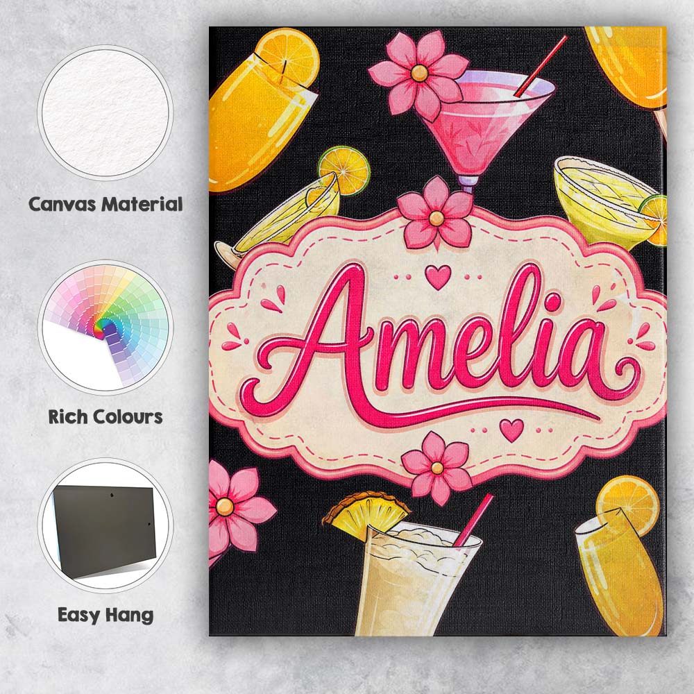 Personalised Name Colorful Cocktail Drinks Custom  Unique Gift Idea Elegant Feature Canvas Wall Art Print Decor Picture Ready to Hang