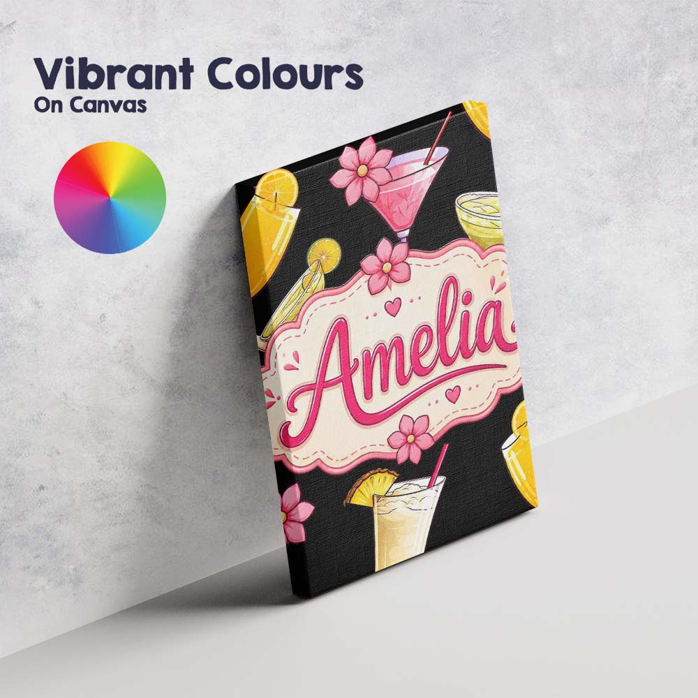Personalised Name Colorful Cocktail Drinks Custom  Unique Gift Idea Elegant Feature Canvas Wall Art Print Decor Picture Ready to Hang