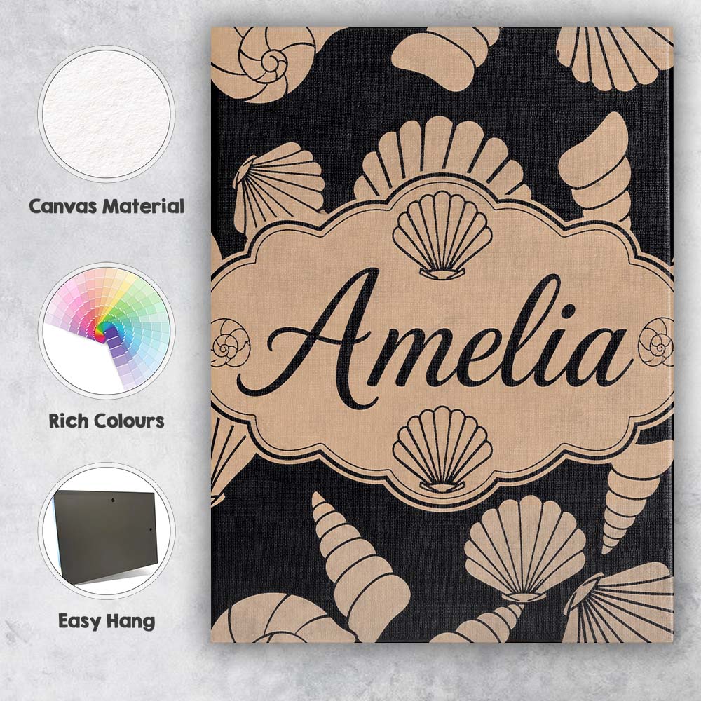 Personalised Name Neutral Seashell Coastal Custom  Unique Gift Idea Elegant Feature Canvas Wall Art Print Decor Picture Ready to Hang