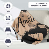 Neutral Seashell Coastal Beige Minimal Seamless Pattern Name Cute  Personalised Custom Name Super Soft Fleece Blanket Bed Sofa Throw