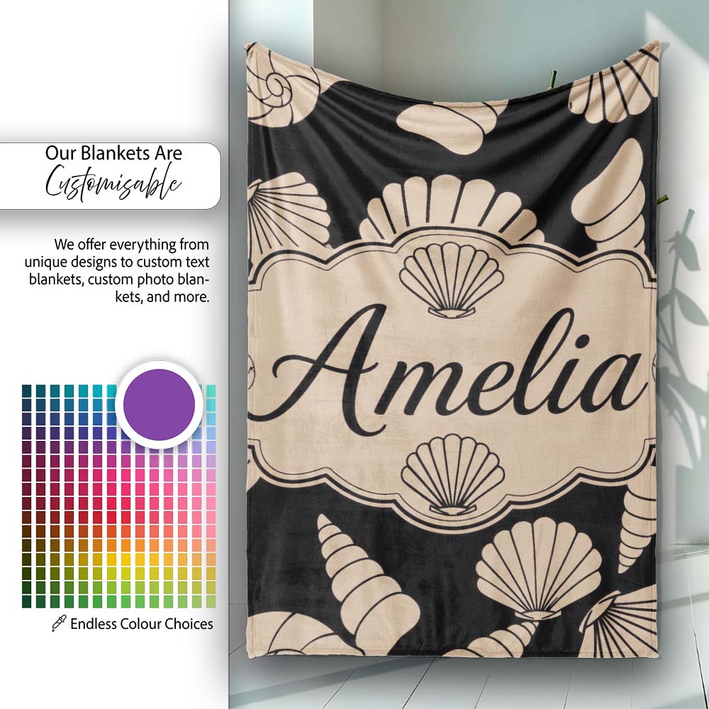 Neutral Seashell Coastal Beige Minimal Seamless Pattern Name Cute  Personalised Custom Name Super Soft Fleece Blanket Bed Sofa Throw