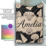 Neutral Seashell Coastal Beige Minimal Seamless Pattern Name Cute  Personalised Custom Name Super Soft Fleece Blanket Bed Sofa Throw