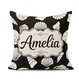 Custom Name Light Neutral Seashell Coastal Minimal Seamless Name Square Filled Cushion Throw Pillow Sofa Bed Home Decor Zip Washable UK Made