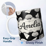 Personalized Custom Name Light Neutral Seashell Coastal Minimal Seamless Pattern Name Cute 11oz Ceramic Coffee Tea Mug White Large Handle