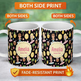 Personalized Custom Name Cute Summer Beach Kids Fun Tropical Seamless Pattern Name Unique 11oz Ceramic Coffee Tea Mug White Large Handle