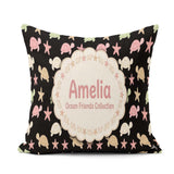 Custom Name Sea Turtles And Starfish Ocean Seamless Pattern Name Square Filled Cushion Throw Pillow Sofa Bed Home Decor Zip Washable UK Made