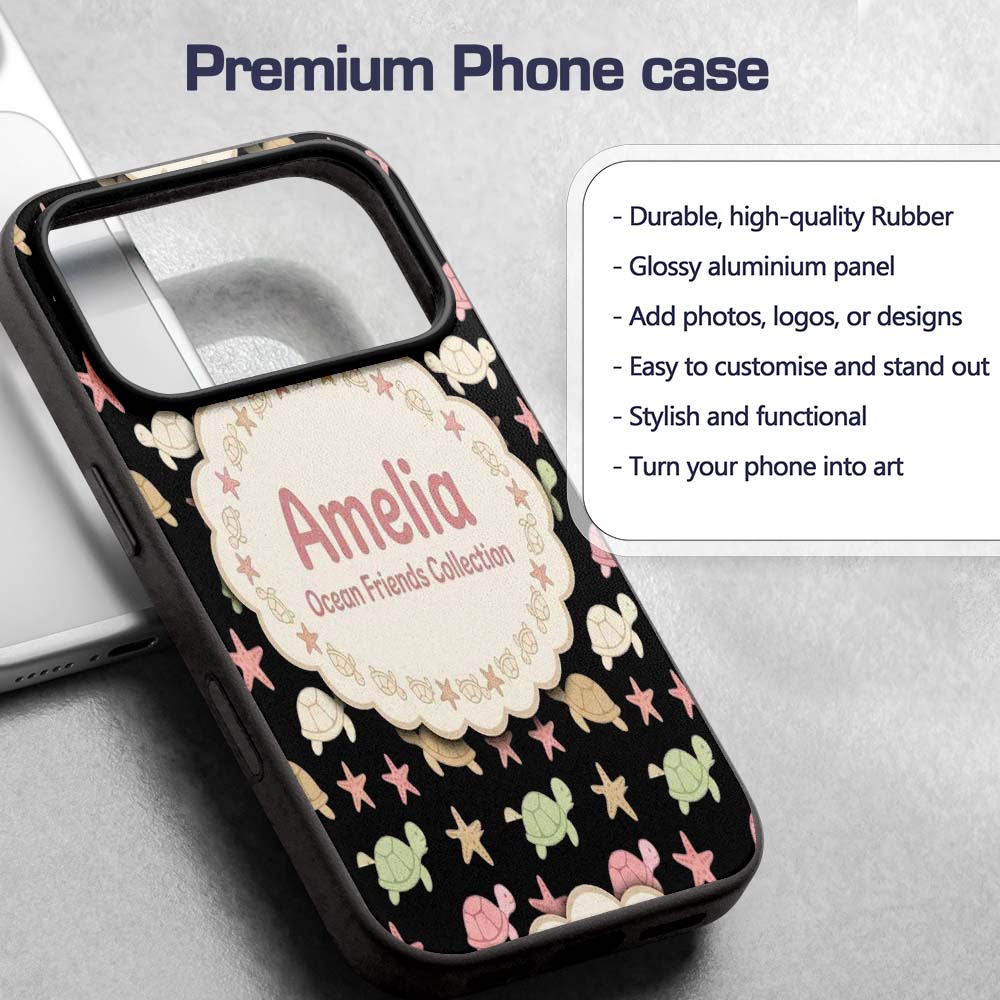 Cute Sea Turtles And Starfish Ocean Seamless Custom Name Protective Phone Case Mobile Cover Durable Everyday Smartphone Shock Resistant