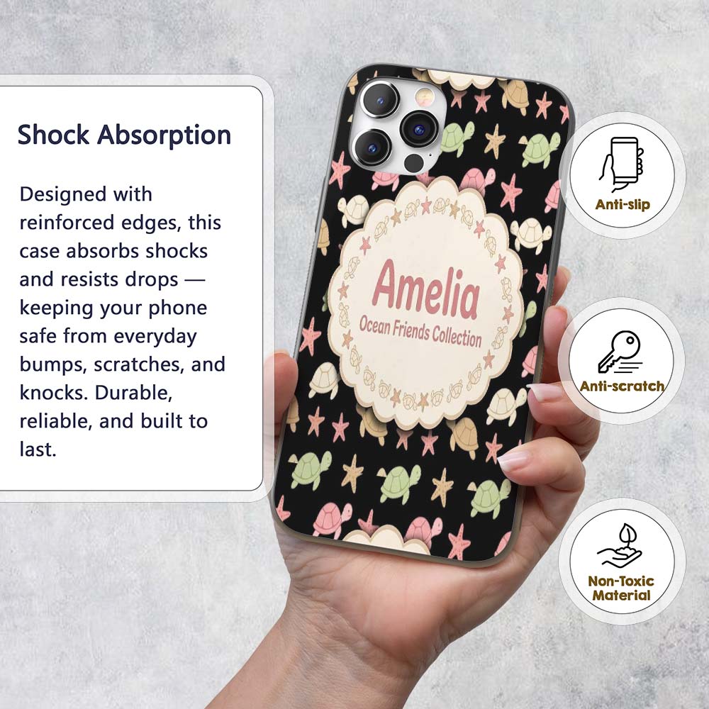 Cute Sea Turtles And Starfish Ocean Seamless Custom Name Protective Phone Case Mobile Cover Durable Everyday Smartphone Shock Resistant
