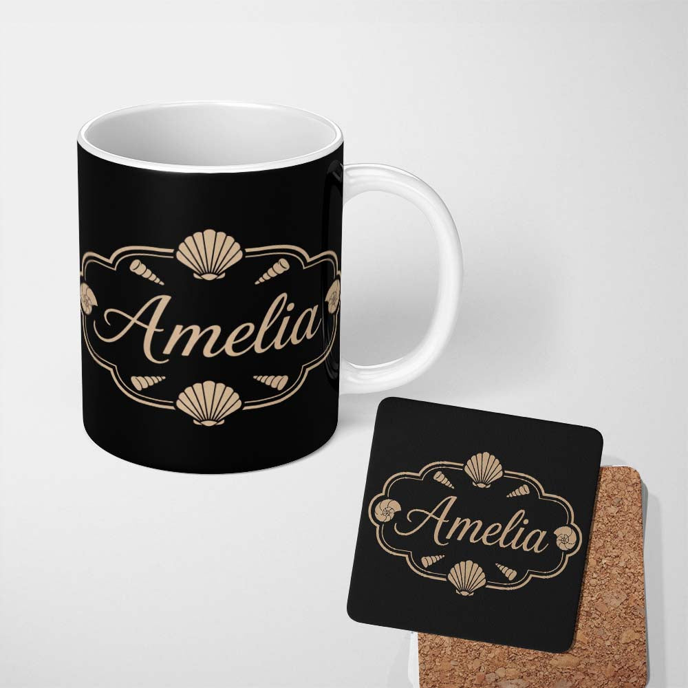 Personalized Custom Name Black Tropical Beach Silhouette Summer Seamless Pattern Name Cute 11oz Ceramic Coffee Tea Mug White Large Handle