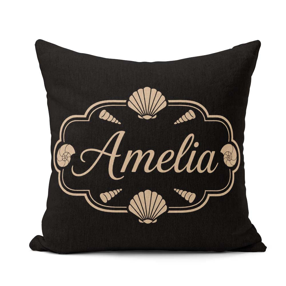 Custom Name Black Tropical Beach Silhouette Summer Seamless Name Square Filled Cushion Throw Pillow Sofa Bed Home Decor Zip Washable UK Made
