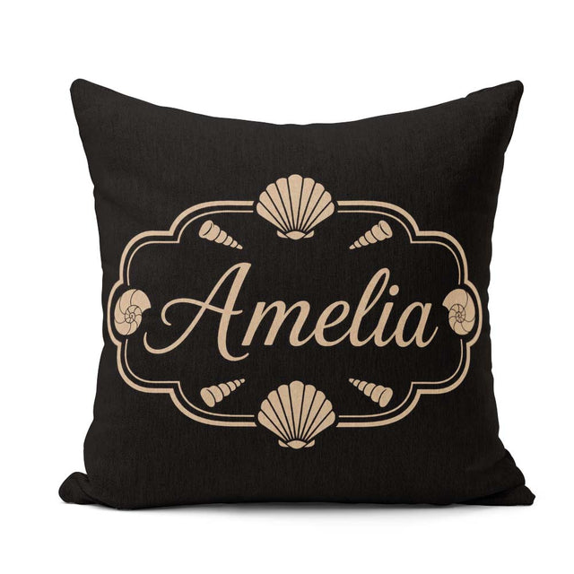 Custom Name Black Tropical Beach Silhouette Summer Seamless Name Square Filled Cushion Throw Pillow Sofa Bed Home Decor Zip Washable UK Made
