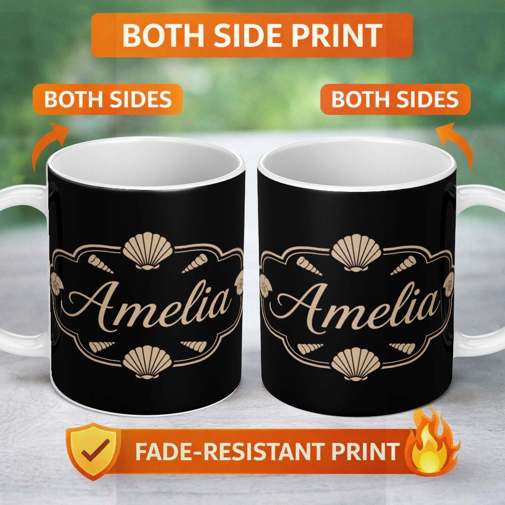 Personalized Custom Name Black Tropical Beach Silhouette Summer Seamless Pattern Name Cute 11oz Ceramic Coffee Tea Mug White Large Handle
