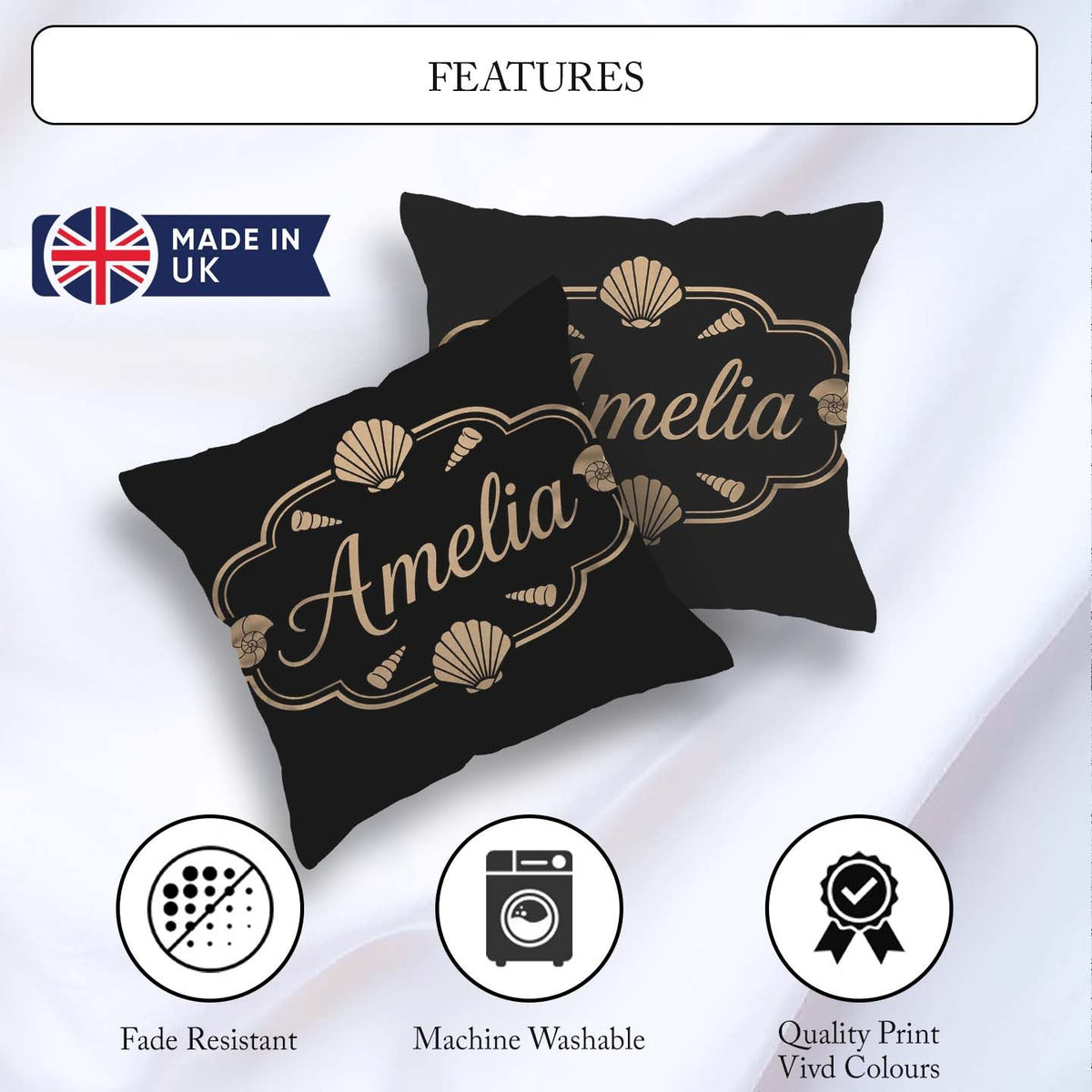 Custom Name Black Tropical Beach Silhouette Summer Seamless Name Square Filled Cushion Throw Pillow Sofa Bed Home Decor Zip Washable UK Made