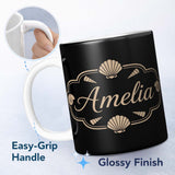 Personalized Custom Name Black Tropical Beach Silhouette Summer Seamless Pattern Name Cute 11oz Ceramic Coffee Tea Mug White Large Handle