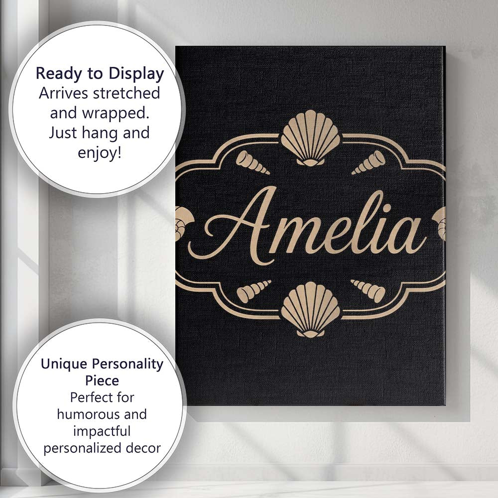 Personalised Name Black Tropical Beach Custom  Modern Room Accent Elegant Feature Canvas Wall Art Print Decor Picture Ready to Hang