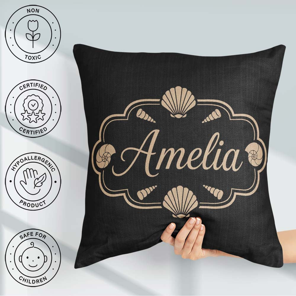 Custom Name Black Tropical Beach Silhouette Summer Seamless Name Square Filled Cushion Throw Pillow Sofa Bed Home Decor Zip Washable UK Made