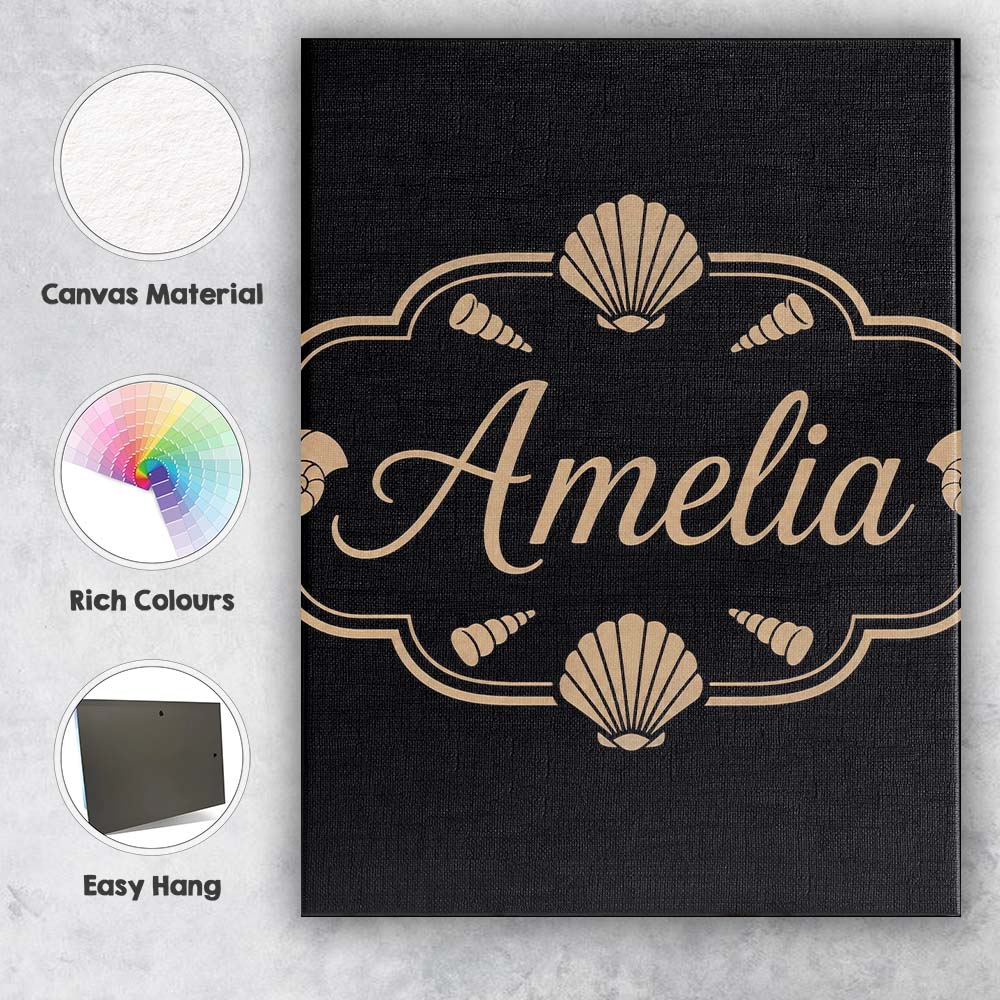 Personalised Name Black Tropical Beach Custom  Modern Room Accent Elegant Feature Canvas Wall Art Print Decor Picture Ready to Hang