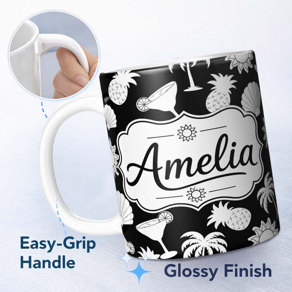 Personalized Custom Name Soft Grey Minimal Plain Background Subtle Texture Seamless Pattern 11oz Ceramic Coffee Tea Mug White Large Handle