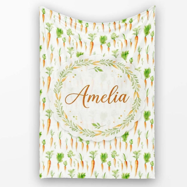 Clean White Background Carrot and Herb Botanical Seamless Pattern  Personalised Custom Name Super Soft Fleece Blanket Bed Sofa Throw
