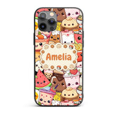 Cute Kawaii Food Characters Sushi Drinks Desserts Custom Name Protective Phone Case Mobile Cover Durable Everyday Smartphone Shock Resistant