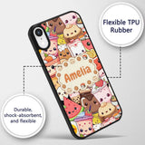 Cute Kawaii Food Characters Sushi Drinks Desserts Custom Name Protective Phone Case Mobile Cover Durable Everyday Smartphone Shock Resistant