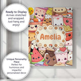 Personalised Name Cute Kawaii Food Characters Custom Unique Gift Idea Modern Room Accent Canvas Wall Art Print Decor Picture Ready to Hang