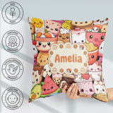Custom Name Kawaii Food Characters Sushi Drinks Desserts Pattern Square Filled Cushion Throw Pillow Sofa Bed Home Decor Zip Washable UK Made