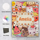 Personalised Name Cute Kawaii Food Characters Custom Unique Gift Idea Modern Room Accent Canvas Wall Art Print Decor Picture Ready to Hang