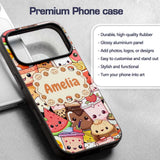 Cute Kawaii Food Characters Sushi Drinks Desserts Custom Name Protective Phone Case Mobile Cover Durable Everyday Smartphone Shock Resistant
