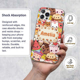 Cute Kawaii Food Characters Sushi Drinks Desserts Custom Name Protective Phone Case Mobile Cover Durable Everyday Smartphone Shock Resistant