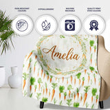 Clean White Background Carrot and Herb Botanical Seamless Pattern  Personalised Custom Name Super Soft Fleece Blanket Bed Sofa Throw