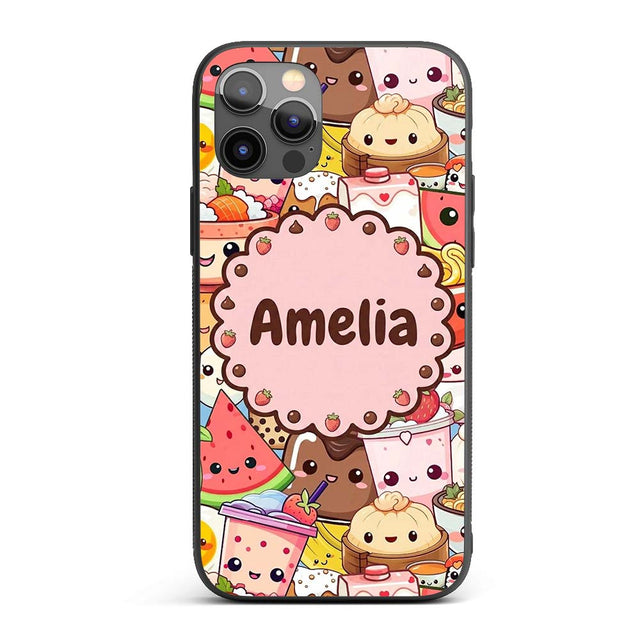 Cute Kawaii Food Characters Sushi Drinks Desserts Custom Name Protective Phone Case Mobile Cover Durable Everyday Smartphone Shock Resistant